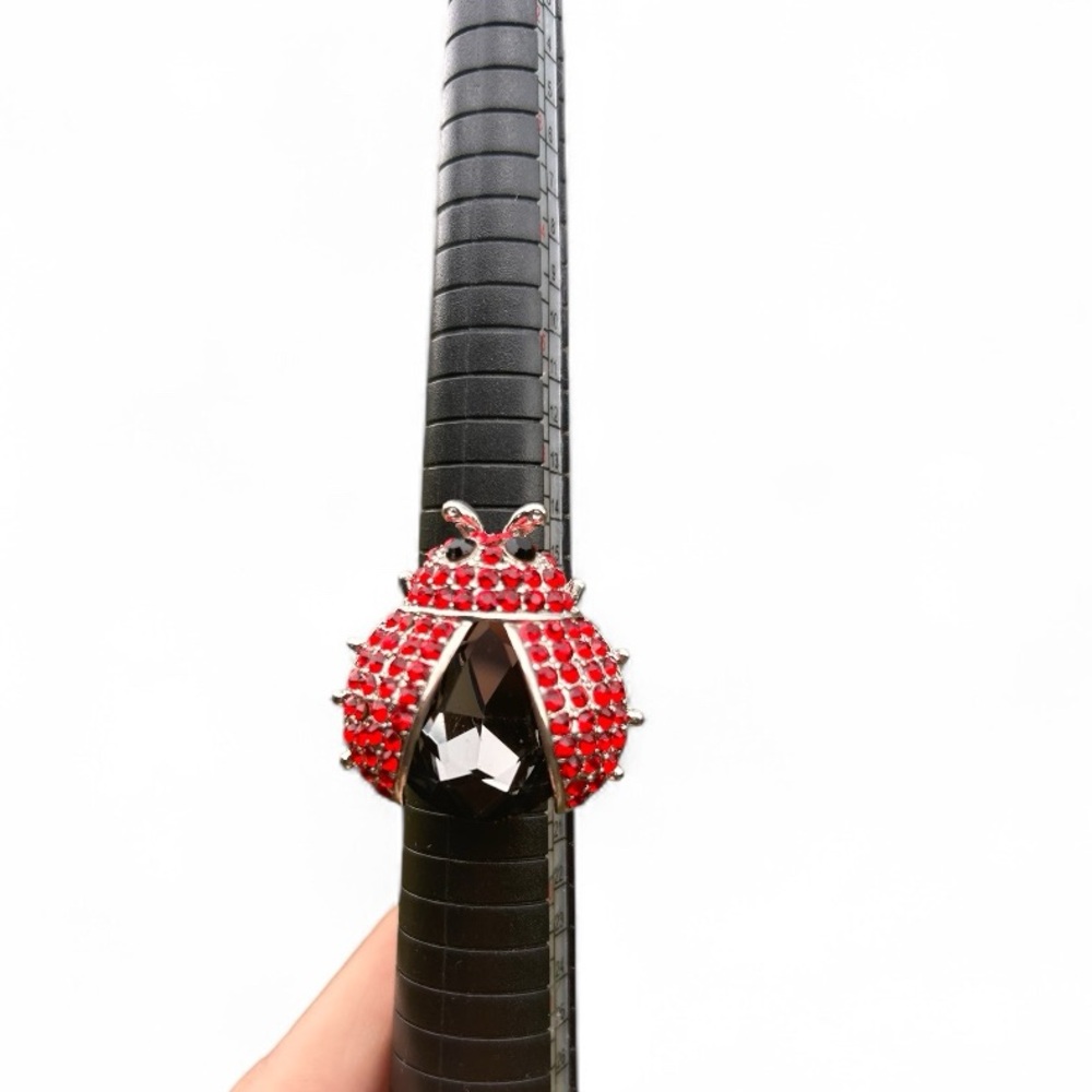 Red and Silver Ladybug Ring